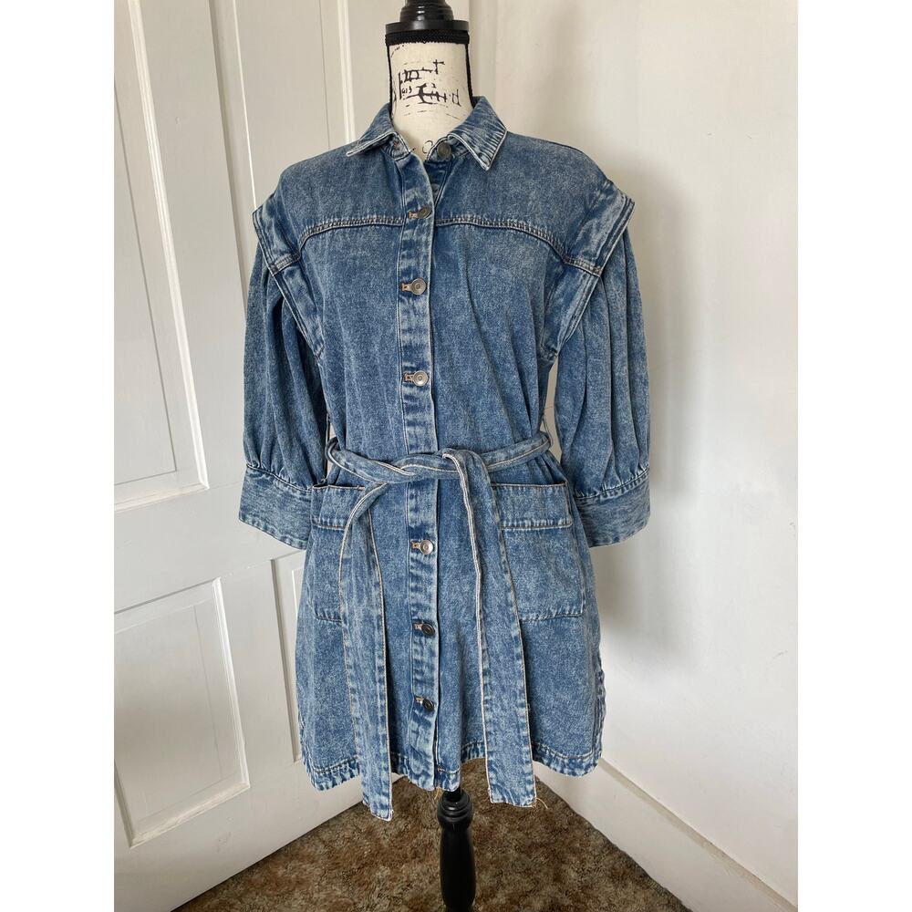 Future collective Kahlana Barfield Brown target long sleeve denim dress belted 4